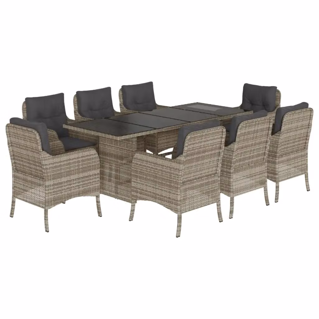 Set da pranzo da giardino vidaXL in polyrattan e vetro con 9 pezzi, colore grigio antracite – 2