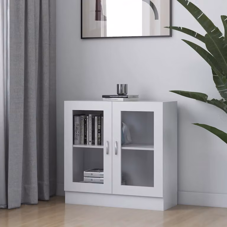 vidaXL Armadietto con Vetrina Bianco in Legno e Vetro, L: 82,5 cm, P: 30,5 cm, H: 80 cm