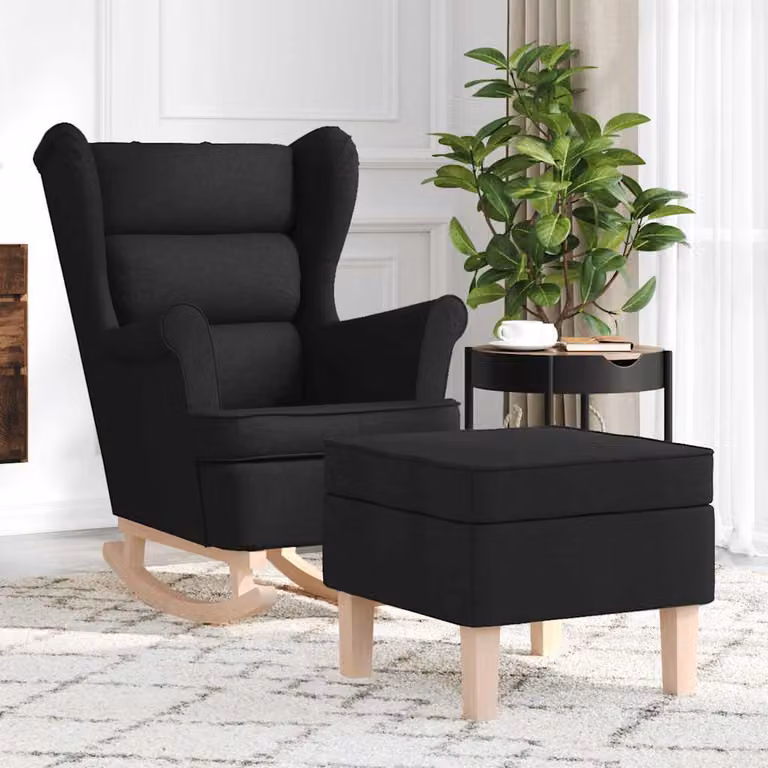 Maison Exclusive - Sedia a dondolo con poggiapiedi in tessuto nero