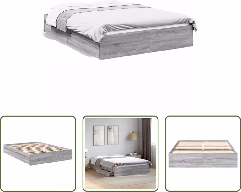 The Living Store Struttura letto con cassetti Grey Sonoma 120x200 cm Materiale legno