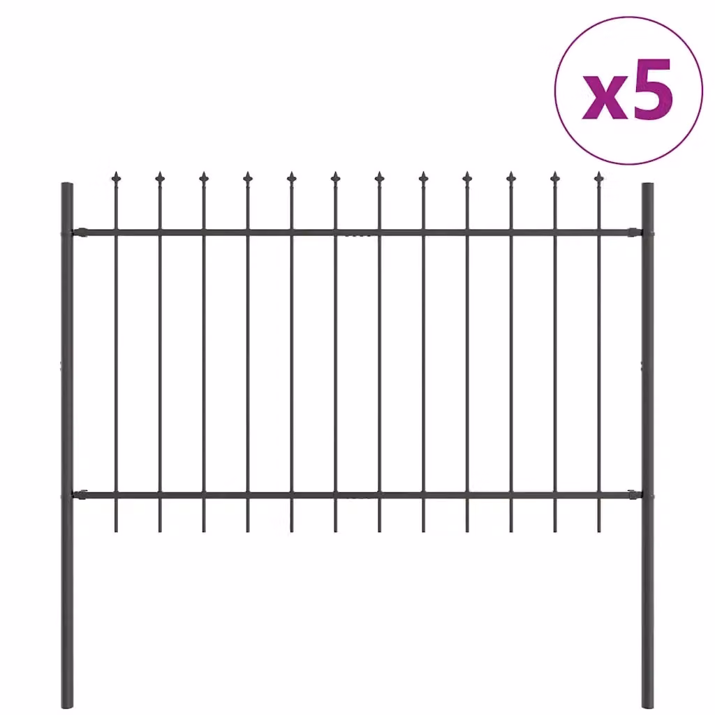 Set di 5 recinzioni per giardino Videx in acciaio verniciato a polvere, colore grigio, L: 8,5 m x H: 1,2 m – 2