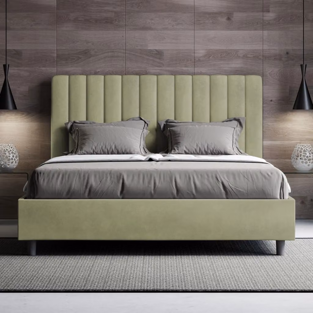 Letto Matrimoniale Agueda con Contenitore e Testata Imbottita in Microfibra Verde L/P: 160 x 200 cm, H: 122 cm – 2