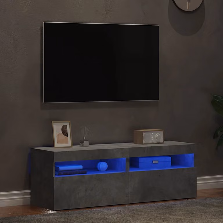 Set di 2 mobili porta TV moderni vidaXL con luci LED integrate in colore grigio cemento L 60 cm, P 35 cm, H 40 cm