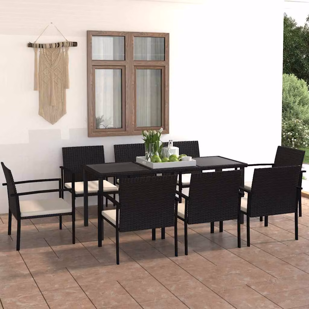 Set da pranzo da giardino vidaXL in polyrattan nero e beige con 9 pezzi – 1