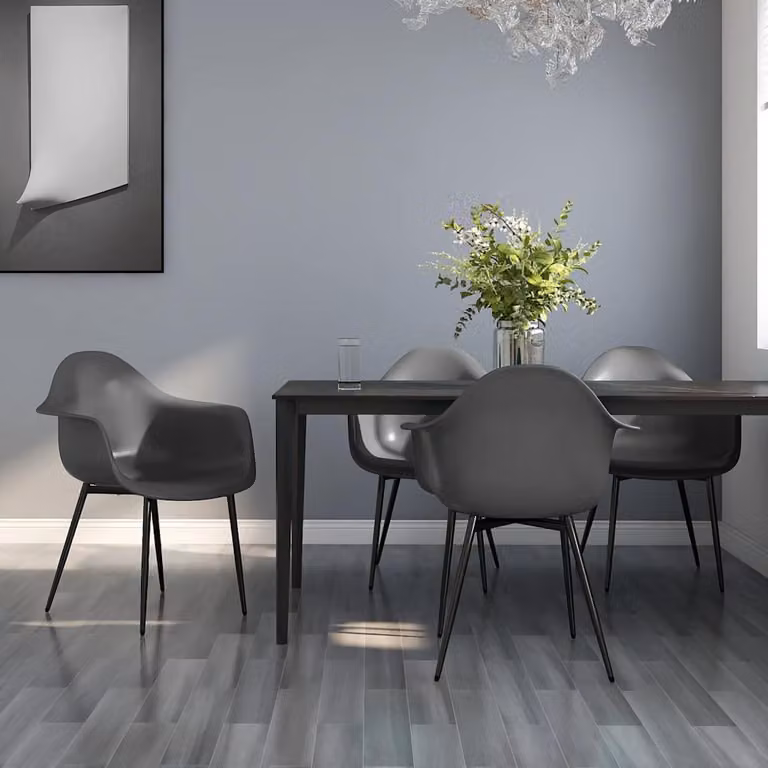 Set di 4 sedie da pranzo vidaXL in plastica e metallo grigie con braccioli per cucina e sala da pranzo