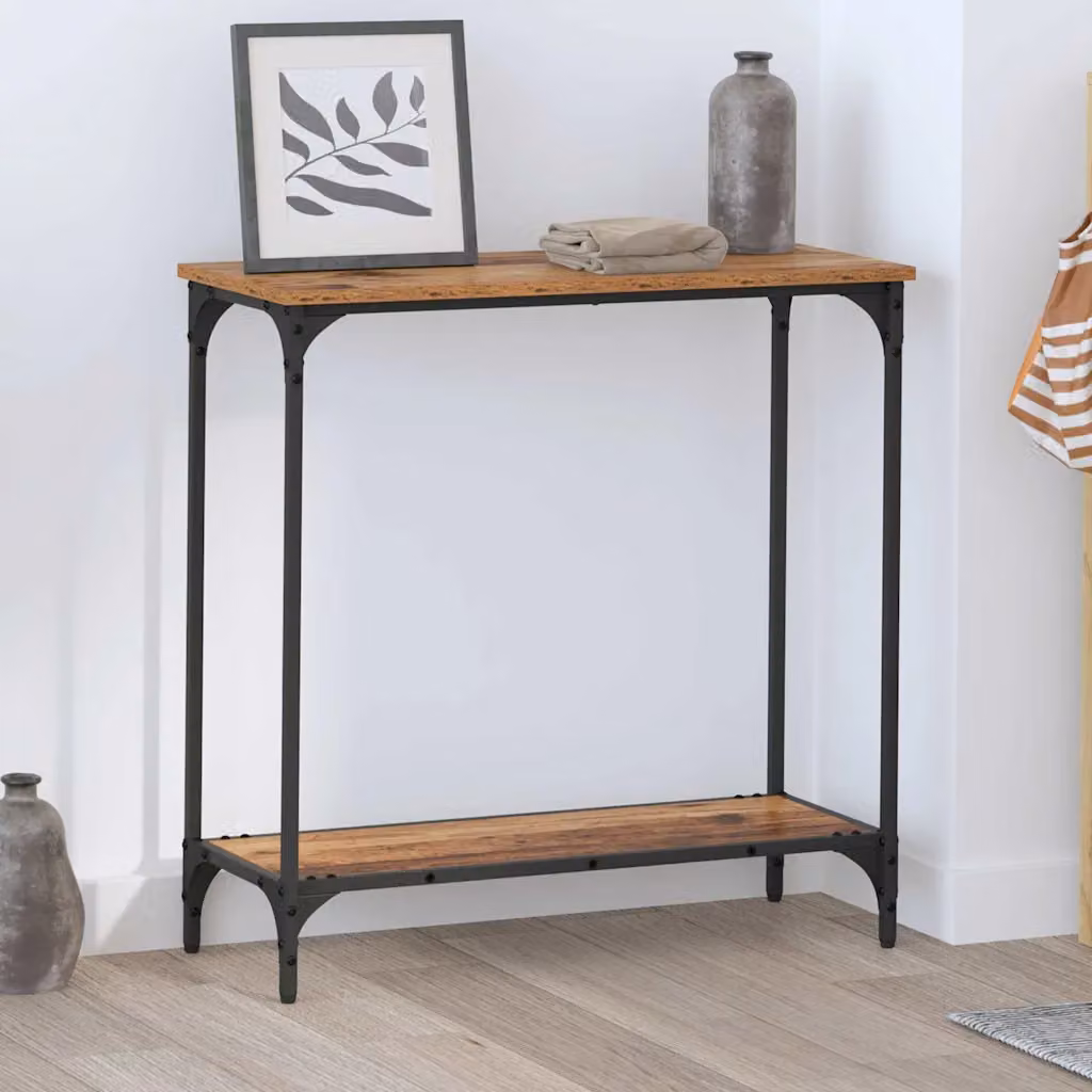vidaXL Tavolo consolle in stile industriale color marrone con finitura legno vecchio, L/P/H: 75 x 30.5 x 75 cm