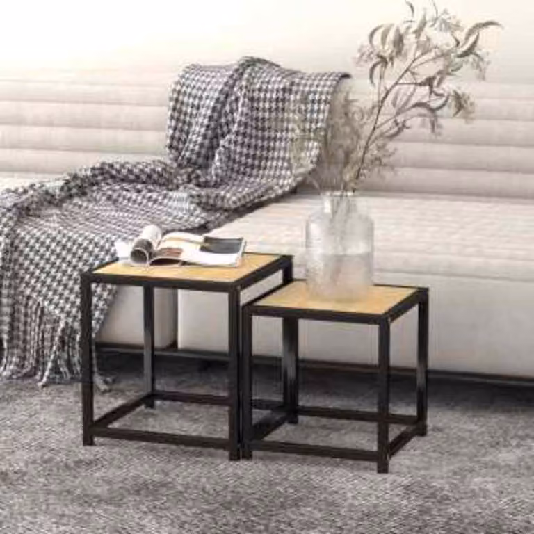 Set di 2 tavolini quadrati vidaXL in stile industriale, colore marrone, in MDF e metallo