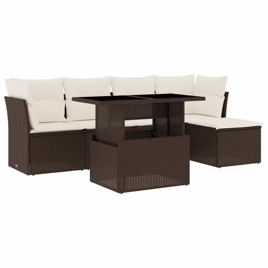 vidaXL Set Divano da Giardino a L 6 pz con Cuscini Marrone e Bianco in Polyrattan e Acciaio – 2