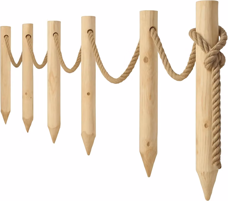 TIMBERMIK Recinzione In Legno 6 Pali Ø8x120 Cm Con Corda In Juta 12m Staccionata Da Giardino Pannelli Recinzione Legno Non Trattato