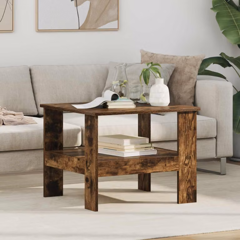 Maison Exclusive - Tavolino in legno impiallacciato noce affumicato, dimensioni 57 x 55 x 45 cm
