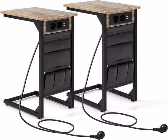 Tavolo regolabile - Set da 2 - con presa di corrente e porta USB - 40x30x60 cm - adatto per camera da letto, ufficio, soggiorno, bancone - con ruote - bianco - metallo