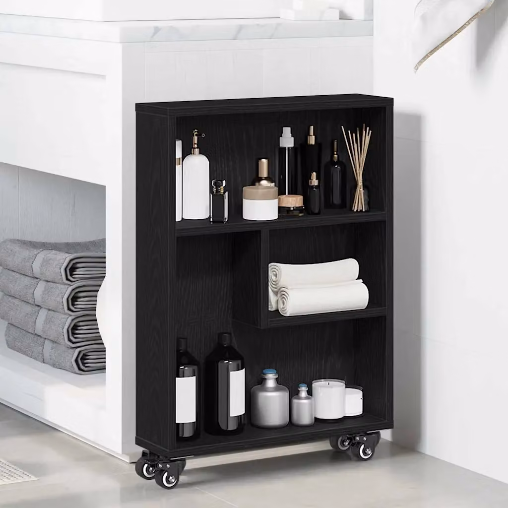 vidaXL Carrello di Stoccaggio Stretto a 3 Livelli in Legno Rovere e Nero L/P/H: 48 x 13 x 69 cm