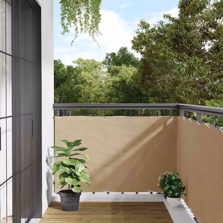 vidaXL Paravento da Balcone Beige in Tessuto Oxford e Alluminio L: 500 cm, H: 90 cm