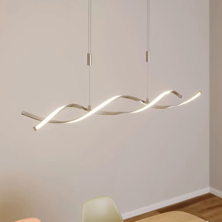 Lindby lampada LED a sospensione Auron, color nichel, metallo, dimmerabile Auron Lindby,, Alluminio / Grigio / Zincato, Soggiorno / Sala da pranzo, Plastica, Moderno