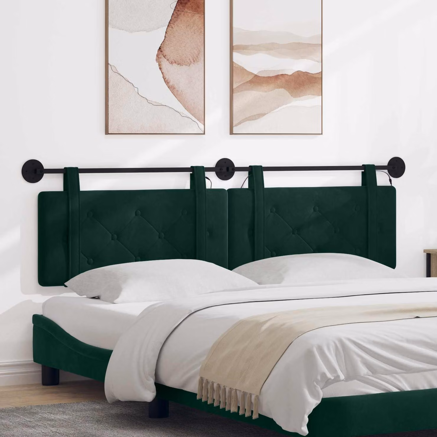 Testiera sospesa vidaXL in velluto verde scuro con luce LED integrata