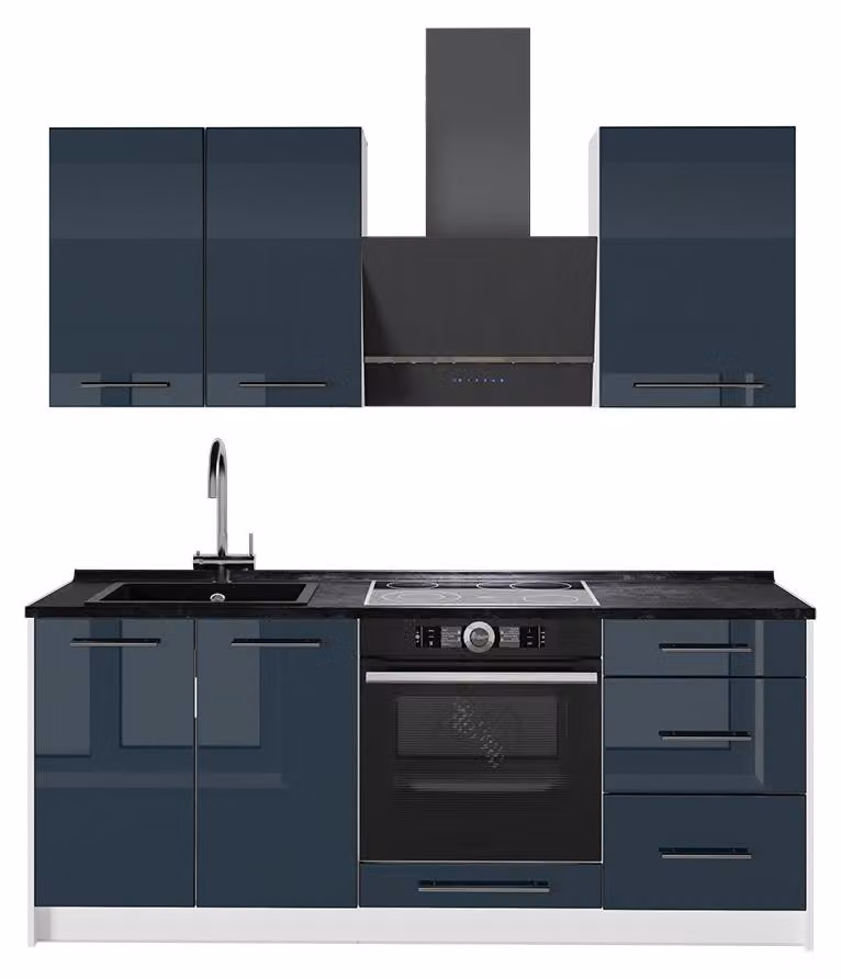 Cucina monoblocco Vicco Fame-Line Blu scuro lucido/Bianco 190 cm senza piano di lavoro, Model 64915