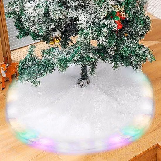 Copertura per albero di Natale in materiale sintetico con luci LED, 78 cm, bianca, in peluche, protezione contro le pigne, decorazione per albero di Natale
