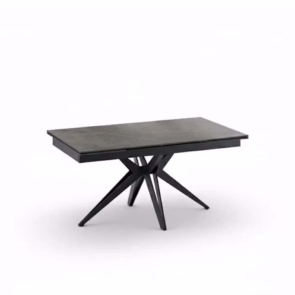 Tavolo da pranzo allungabile Duzzle in ceramica effetto marmo grigio e nero, design industriale rettangolare, L: 160-240 cm, P: 90 cm, H: 76 cm – 2