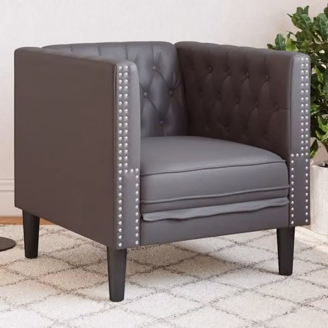 Poltrona Chesterfield grigia in similpelle vidaXL con braccioli e imbottitura in schiuma
