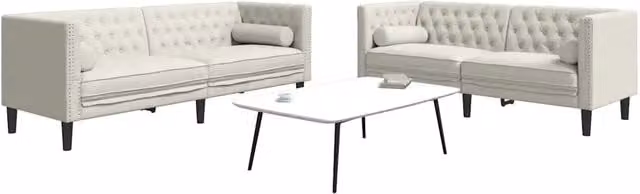 Set di 2 Divani Chesterfield vidaXL in Velluto Beige con Cuscini