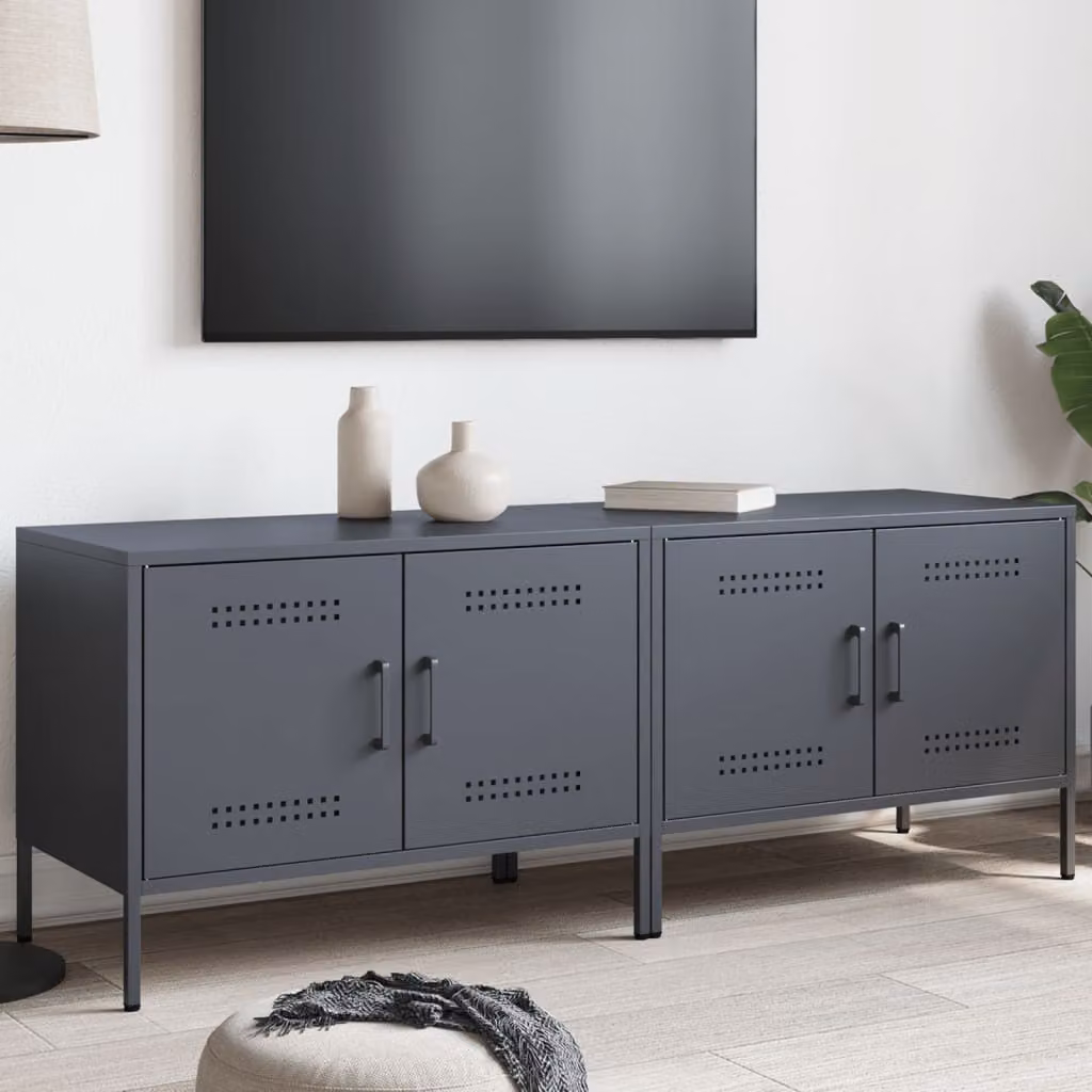 Set di 2 mobili TV vidaXL in stile industriale in metallo color antracite L: 68 cm, P: 39 cm, H: 50,5 cm – 1