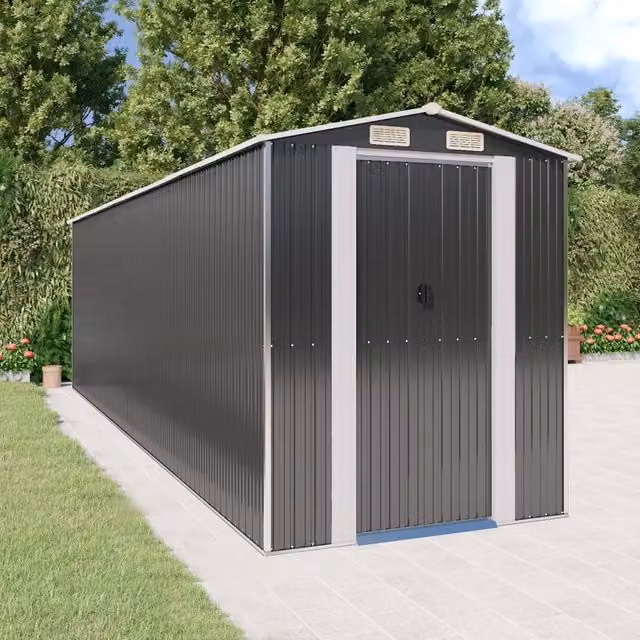 Capanno da giardino Videx in acciaio zincato antracite con tetto a capanna e porta scorrevole L: 689 cm, P: 192 cm, H: 223 cm – 1
