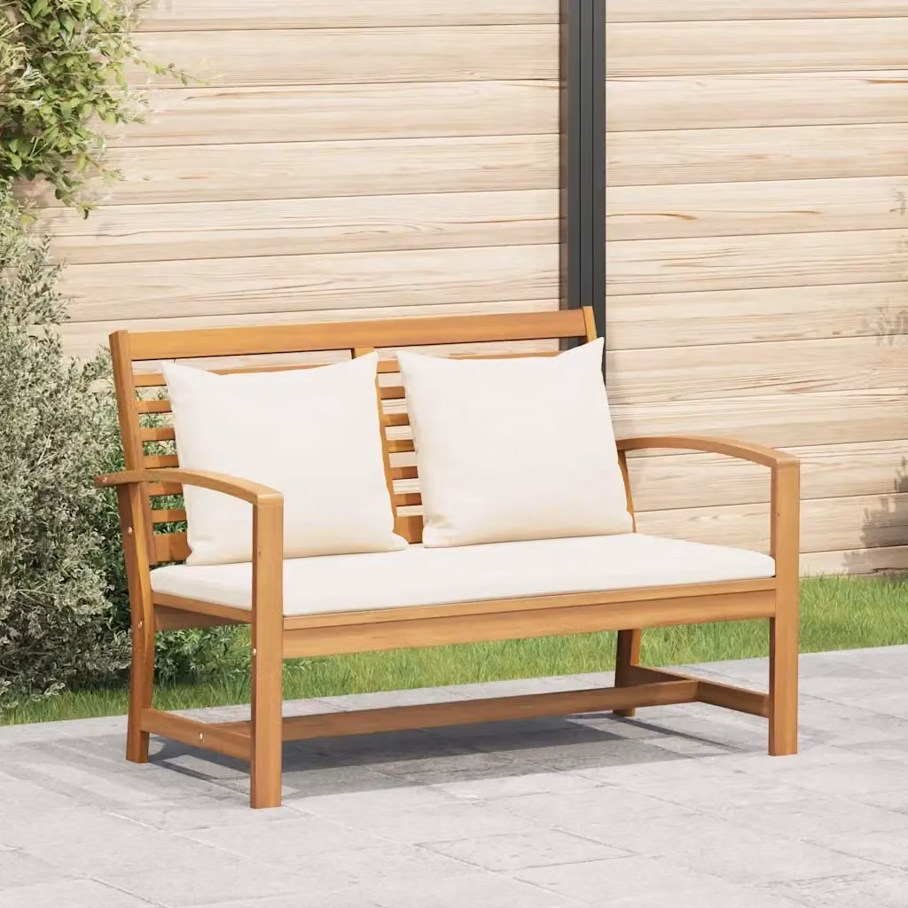 Panchina in legno di teak solido Marrone e Beige con cuscini L: 110 cm, P: 66 cm, H: 76 cm – 2