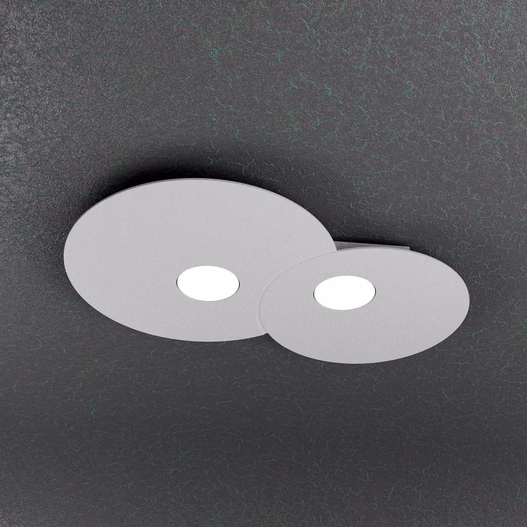 Plafoniera da soffitto rotonda Toplight Cloud con 2 luci, attacco GX53, design moderno, colore grigio, L: 50 cm, P: 35 cm, H: 3 cm