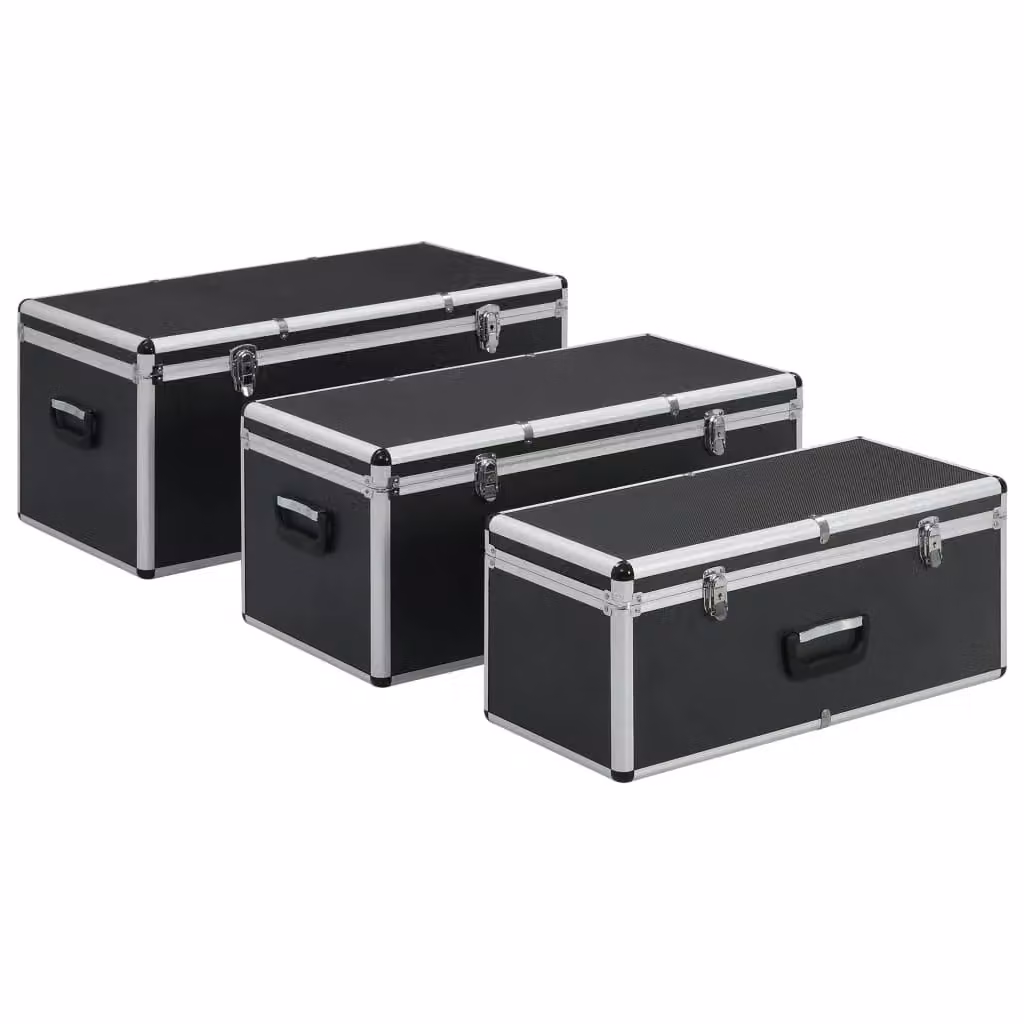 Set di 3 scatole portaoggetti in alluminio e legno di colore nero – 2