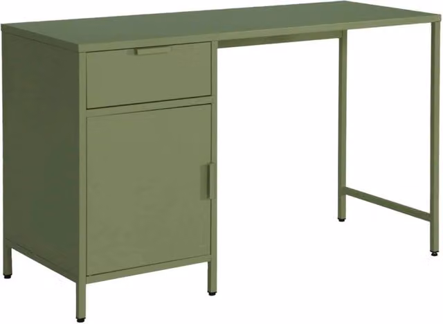 Scrivania per bambini in acciaio laminato, 1 cassetto, verde kaki