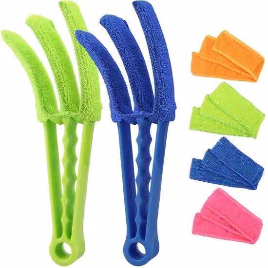Set per la pulizia delle tende a lamelle, 2 pezzi, con 4 panni in microfibra, pulitore per lamelle