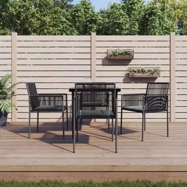 Set Pranzo Giardino 5 pz con Cuscini Polyrattan e Acciaio Nero 3187066
