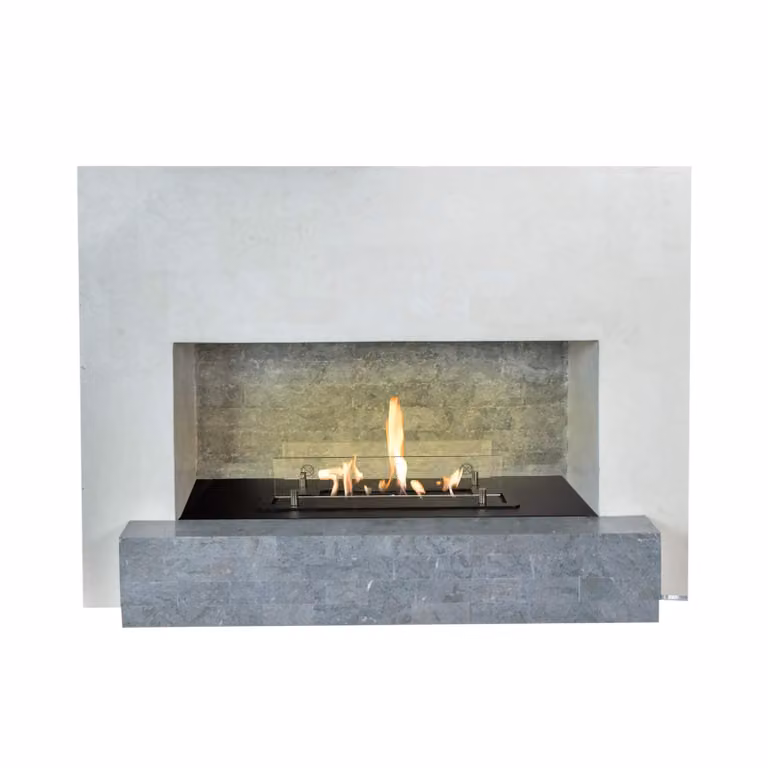 Caminetto a etanolo Xaralyn - Santos B - pietra naturale bianca - riscaldamento a 3 KW - fiamme reali - caminetto da incasso incluso - caminetto decorativo