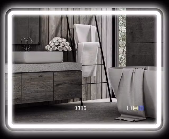 Specchio da bagno con illuminazione 70x90 cm, specchio a LED da parete con funzione musicale Bluetooth, orologio, interruttore touch, funzione
