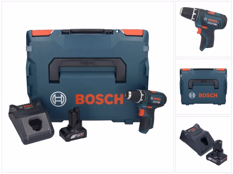 Bosch GSR 12V-15 Professional Trapano avvitatore a batteria 12V / 30 Nm in valigetta L-Boxx + 1x Batteria GBA 6,0 Ah + Caricabatterie GAL 1230 CV