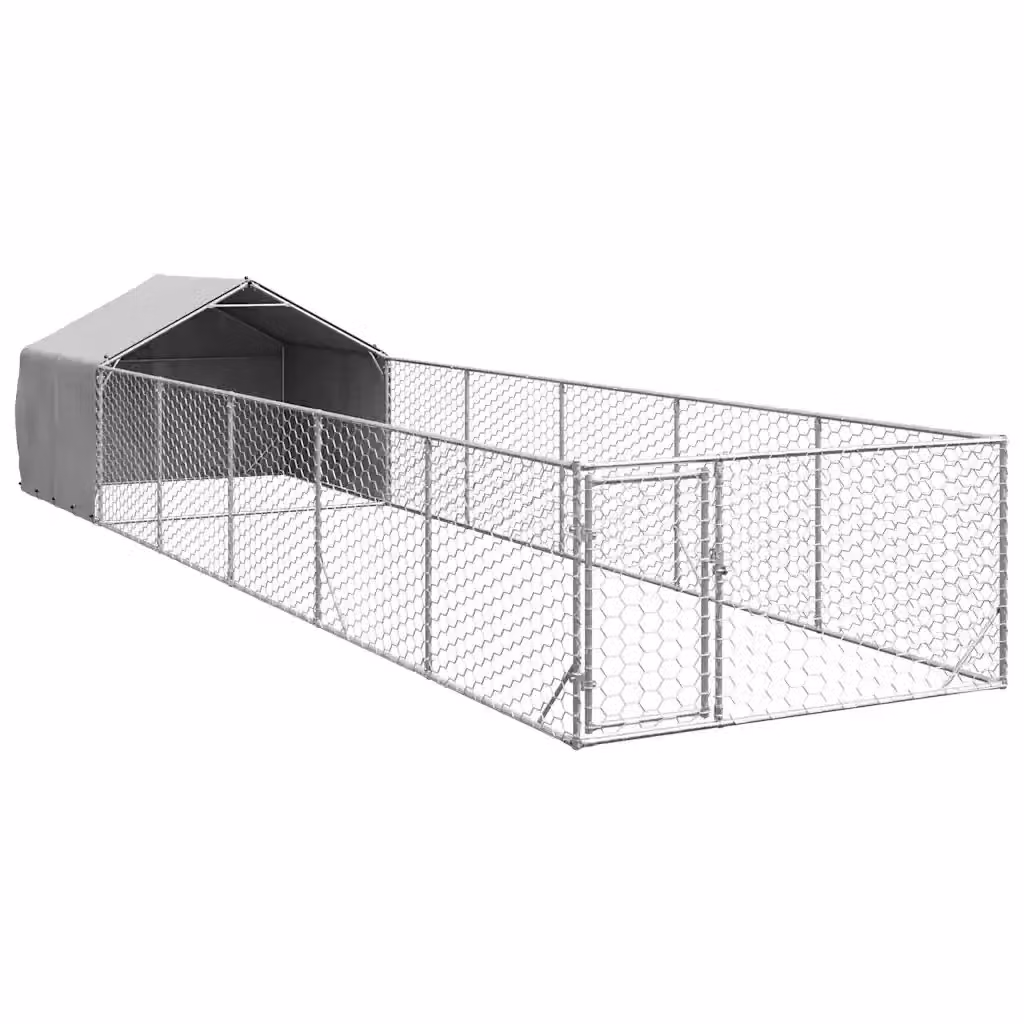 Cuccia per cani da esterno con recinto vidaXL in acciaio zincato argento L: 8 m, P: 2 m, H: 1,5 m – 2