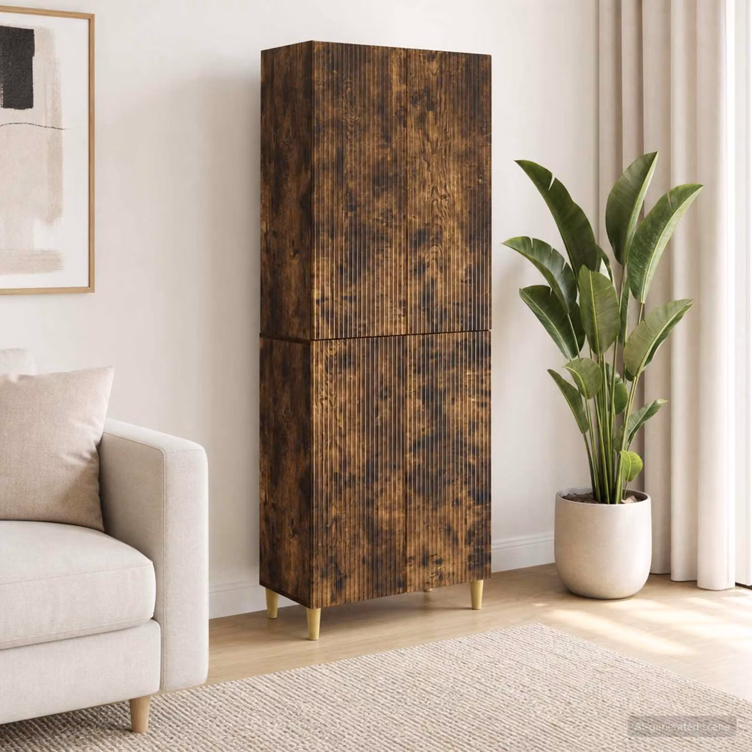 Set di 2 armadi moderni vidaXL in legno ingegnerizzato color rovere fumo con illuminazione integrata e cassetti interni