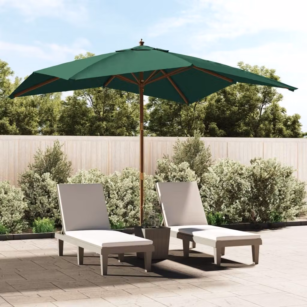 The Living Store Ombrellone con palo in legno verde 300x300x273 cm