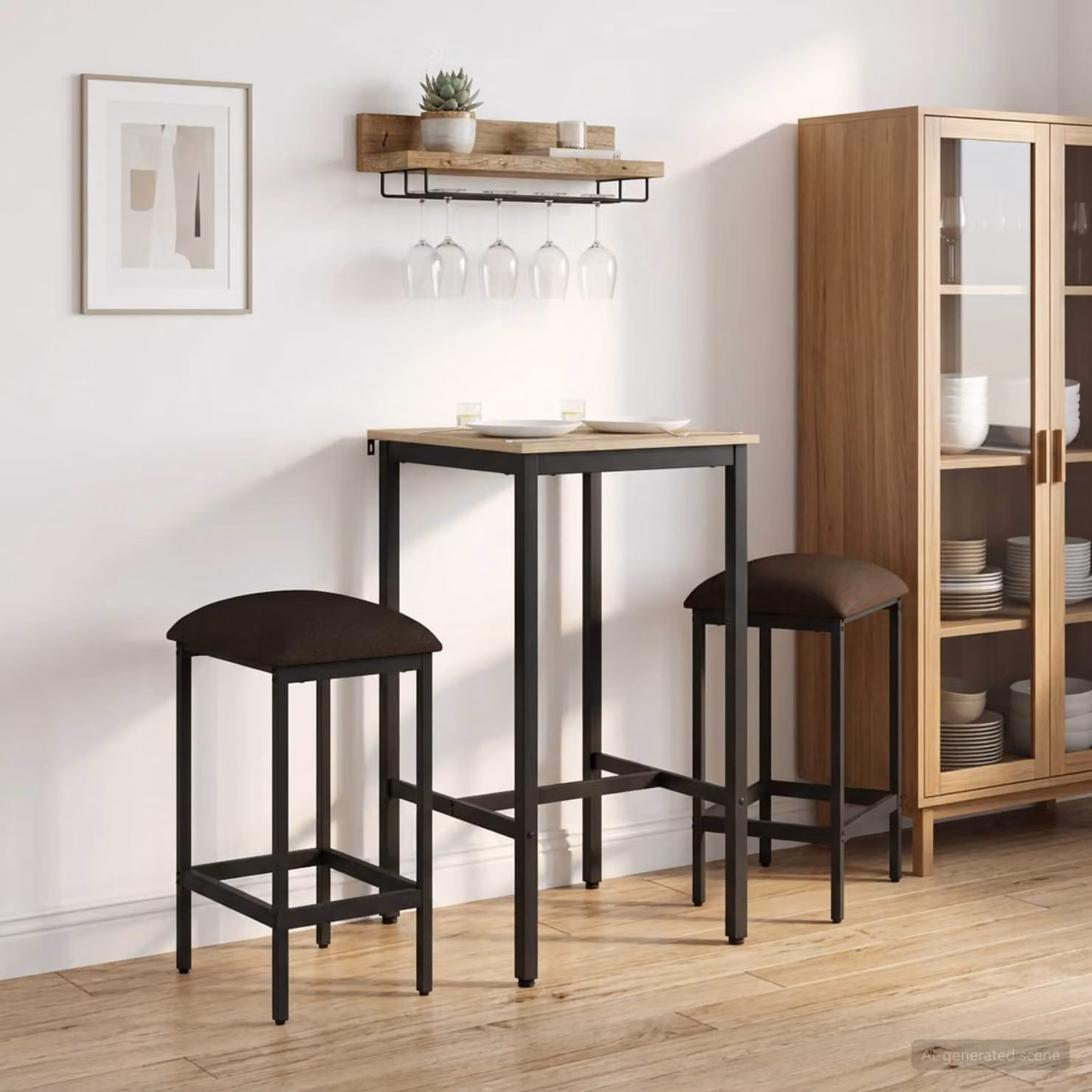 Set di 2 sgabelli da bar vidaXL moderni in tessuto beige e marrone con struttura in metallo e MDF, L/P/H: 40 x 32 x 74 cm
