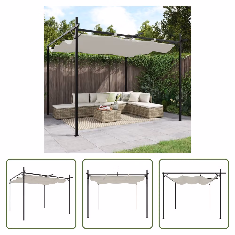The Living Store Pergola con tetto scorrevole, color crema, 295x292x230 cm