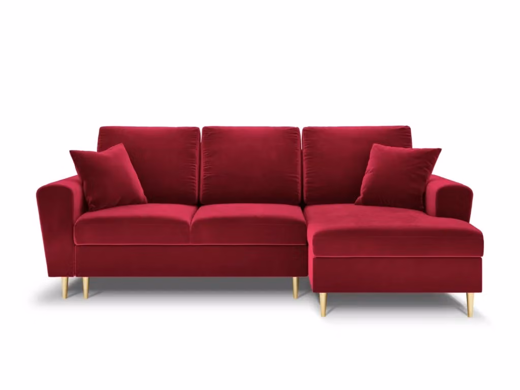 Divano angolare convertibile con contenitore Kyoto di Cosmopolitan Design, modello a 4 posti in velluto rosso e oro, lato destro, L 241 cm x P 114,6 cm x H 88 cm – 2