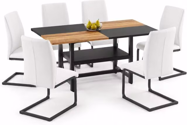 Set tavolo e sedie con tavolo da pranzo e 6 poltrone, ripiano integrato, per sala da pranzo, in MDF e metallo bianco