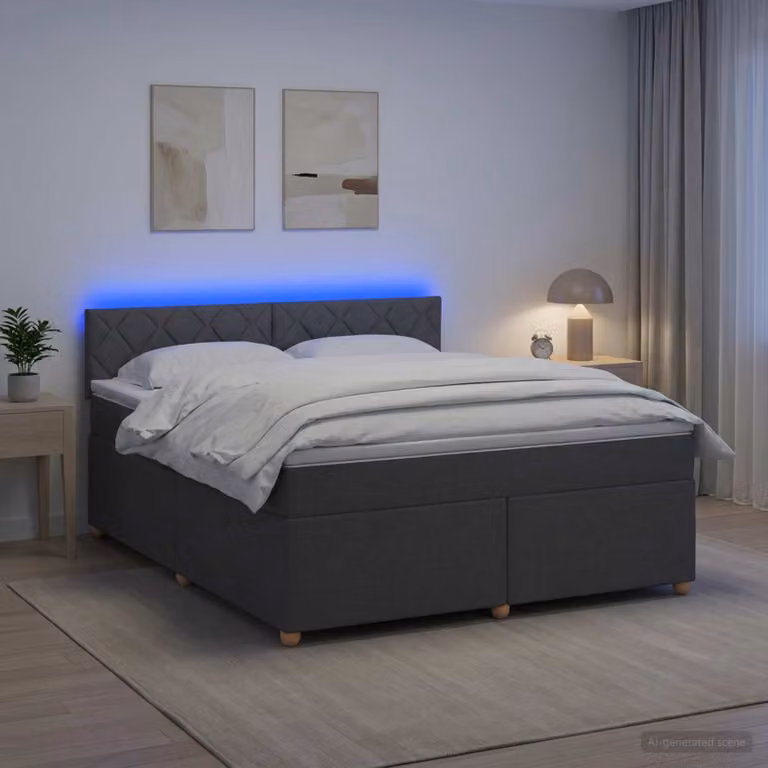 Letto box spring ibrido vidaXL con materasso a molle insacchettate e illuminazione sottostante, Grigio Scuro, L: 160 cm, P: 200 cm
