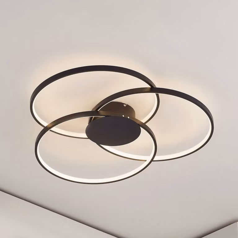 Plafoniera a LED Riley Lindby, dimmerabile, Nero, Soggiorno / Sala da pranzo, Alluminio, Moderno, Plafoniera LED