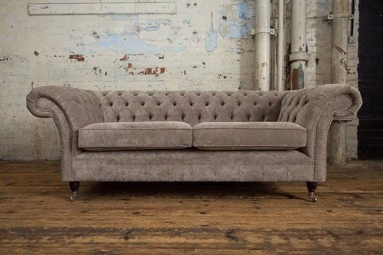 Sofa Luxus Textil Chesterfield Couch Sofas Polster 3 Sitzer Garnitur Grau Samt