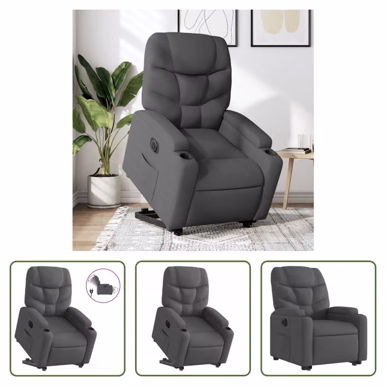 The Living Store Poltrona relax con supporto elettrico in tessuto grigio scuro