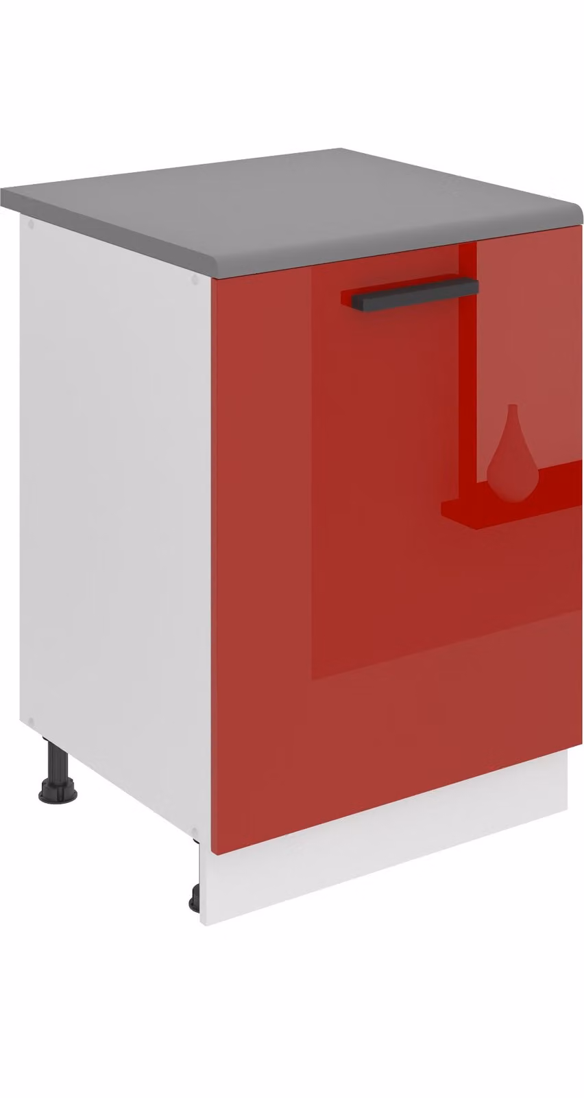 Base da cucina Belini, base da cucina larga 60 cm. Base per cucina SD con piano di lavoro. Mobile da cucina a 1 anta, rosso lucido