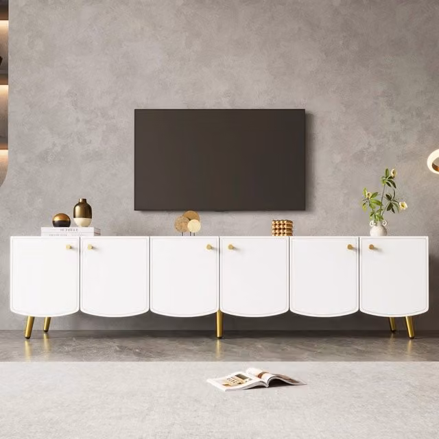 Mobile TV Minimal Bianco e Oro con 6 Ante per Soggiorno e Camera, L: 180 cm, P: 40 cm, H: 45 cm – 1