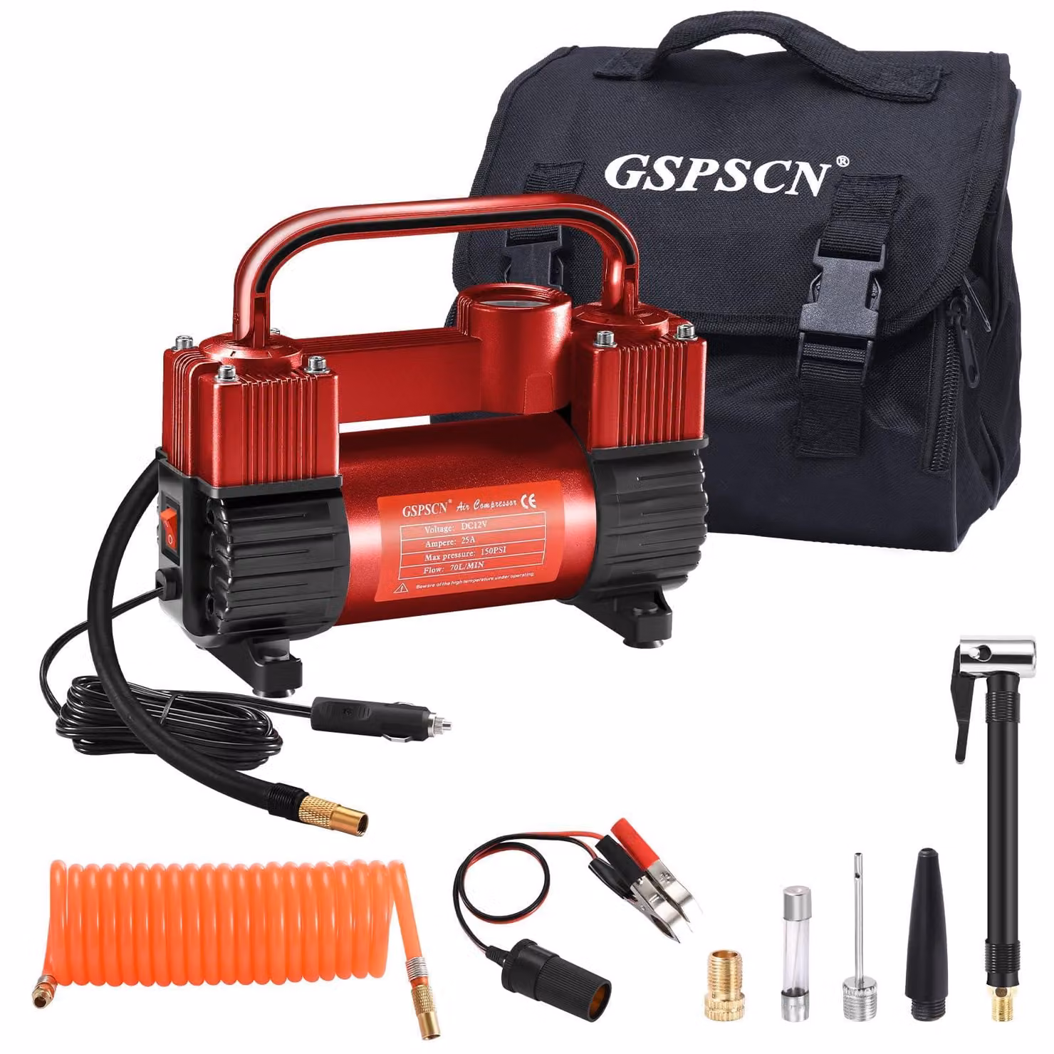 Compressore d'aria portatile - 12V, doppio cilindro - Pressione massima di esercizio: 150 PSI