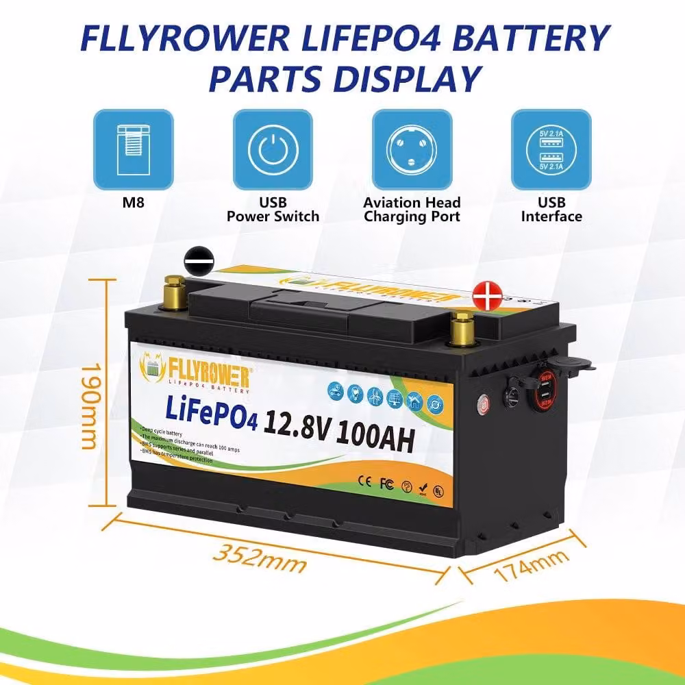 Batteria LiFePO4 da 12V 100Ah - Batteria al litio - Batteria per camper - Batteria per camper - Batteria per impianti solari - Grado di protezione IP65, resistente all'acqua